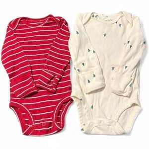Carter's Red Striped and White Patterned Bodysuit Set